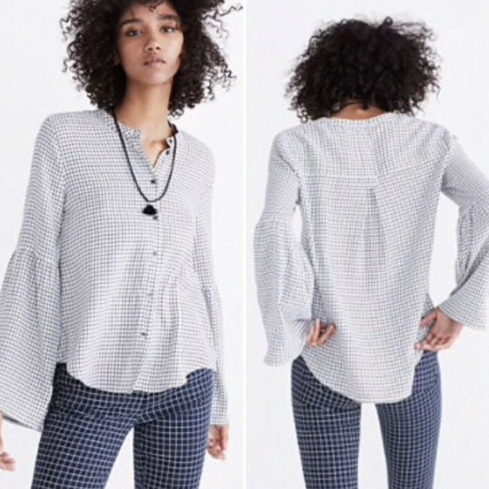 Madewell Bell-Sleeve Button-Down Shirt: Windowpane